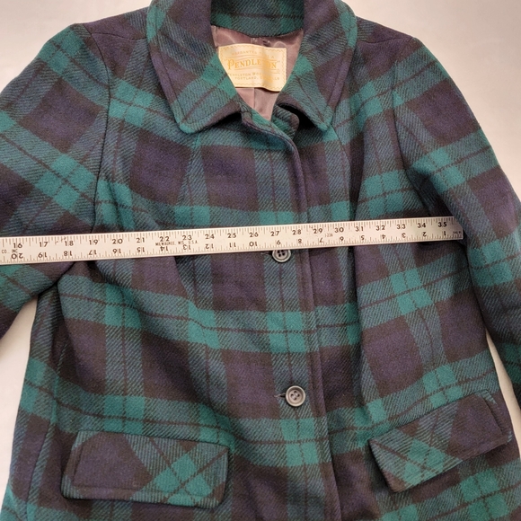 Vintage 70s Pendleton Plaid Green Pea Coat 100% Wool Jacket see measurements - Picture 4 of 8